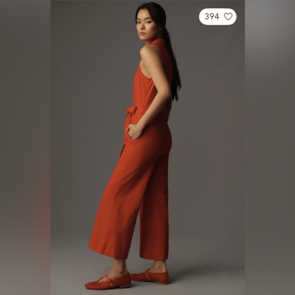 ✨ Anthropologie Crop Halter Jumpsuit Sz 14 - Picture 4 of 6